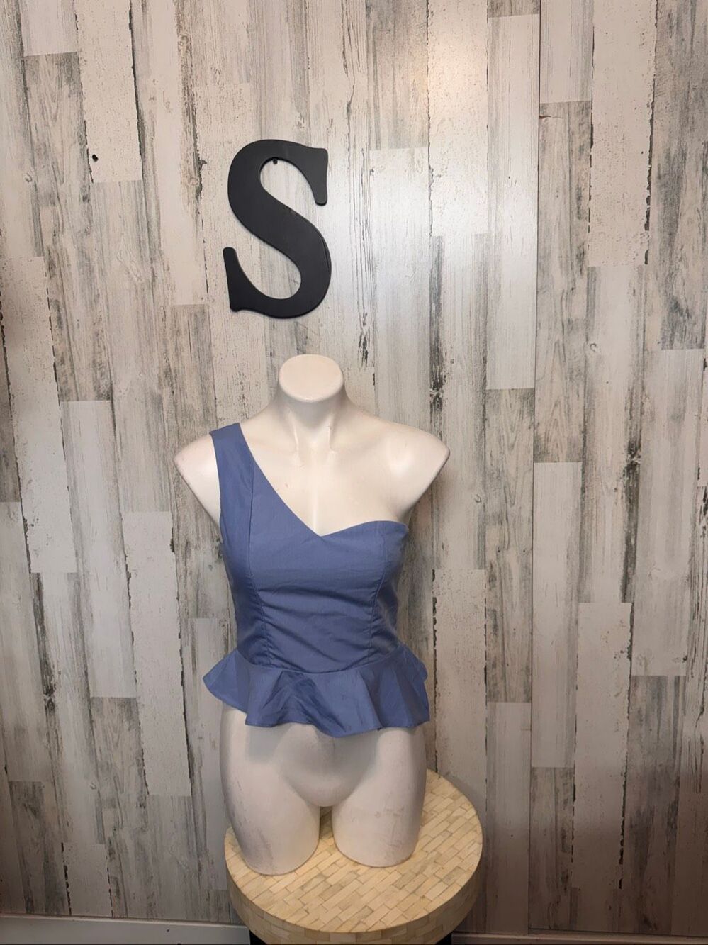 SHEIN One Shoulder Peplum Top Womens S 4 Periwinkle Slate Blue Asymmetrical